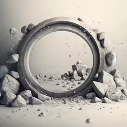 a circular object in a pile of rocks