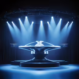 the stage shows an artistically illuminated design