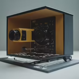 a close up of a small camera in a box
