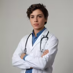 an attractive woman wearing a white coat and stethoscope