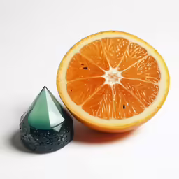 an orange with an green cone around it