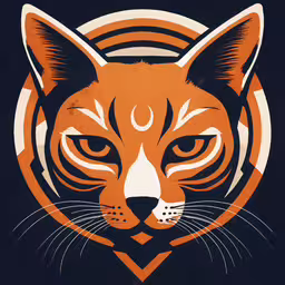 an orange tiger is in the center of a black background,an orange and white cat has a halo on its head