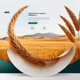 grain stalk in a papered package on a farm land background