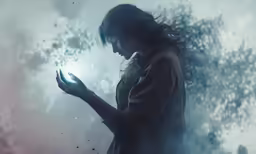 man with long hair holding up a cell phone