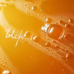 a close up of liquid on water with an orange background