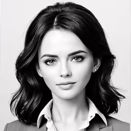 a woman with a suit and white shirt