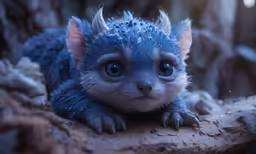 an adorable looking kitten with blue fur and big eyes