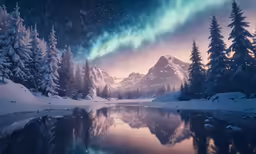 a body of water surrounded by trees and lights