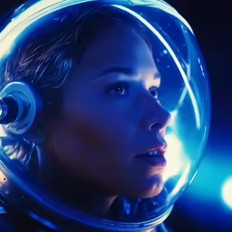 a girl in a sci - fi suit stares off to the side