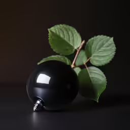 a leaf sits in front of a black and white object