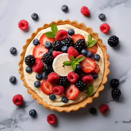 a pie topped with berries and kiwis on a table