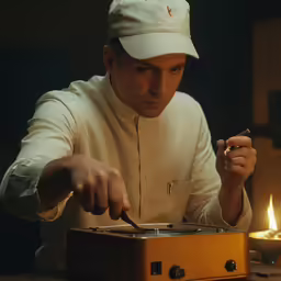 the man in the chef outfit prepares to cook