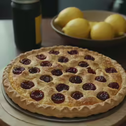 a fresh fruit pie on top of a table