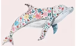 a drawing of a whale with floral decorations