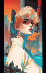 a picture of a woman with bright blue hair