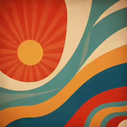 an abstract painting with orange, blue, green and yellow colors