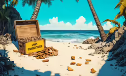 an open trunk sitting on top of a sandy beach