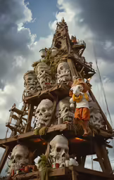 there is a group of skull statues that are on display
