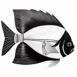 a black and white fish is on the ground