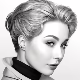 a woman with dark eyes and blonde hair