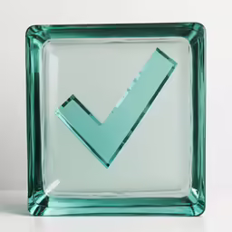 a glass square with a tick in the center