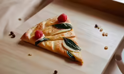 a piece of food is sitting on a cutting board