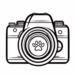 camera with paw print in a black and white frame