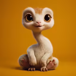 a small brown and white animal with big eyes