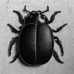 a black beetle sitting on top of a white floor