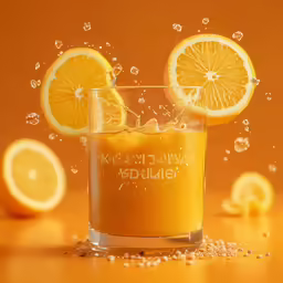 an orange drink is making itself floating into the glass