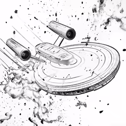 a drawing of a spaceship and some other objects