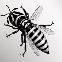 a bee is flying across the sky in black and white