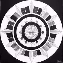 a pen drawing of a spiral in black and white