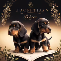 two miniature dachshunds sitting on top of an open book