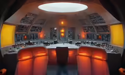 a set of leather chairs around a table in an alien style office