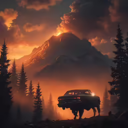 the car is walking up to the mountain