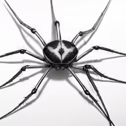 a black and white spider with black markings