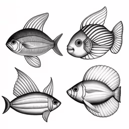 a set of three fish with different designs