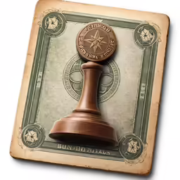 a wood mallet stuck in the front of a ten - dollar bill
