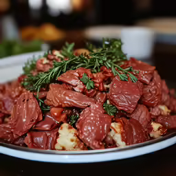 this food has meat and some vegetables on it