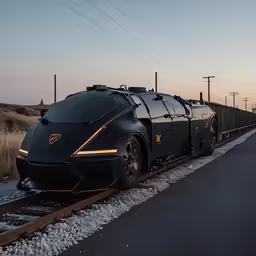 a long black train that is sitting on the train tracks