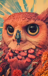 an image of an evil looking demon with big eyes