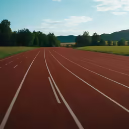 a empty red track lined with white lines