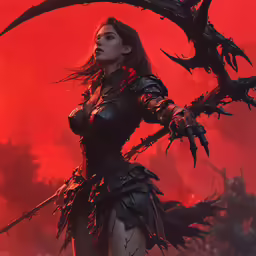 an illustration of a woman with a demonic bird on her shoulder