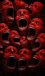 an image of many bloody faces with mouth wide open