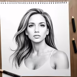 a drawing of a woman with her eyes half open and long hair