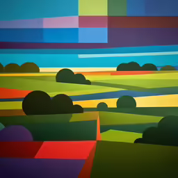 an abstract painting of colorful shapes