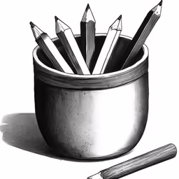 pencils are in a bowl and next to the other pens