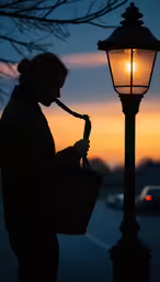 a woman on a city street in silhouette