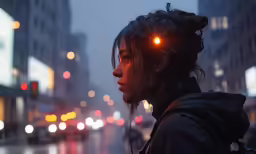 a person standing on the street at night